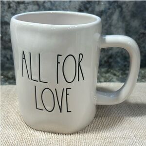 Rae Dunn “ALL FOR LOVE” 16 oz Ceramic Mug White Coffee Cup Valentine’s